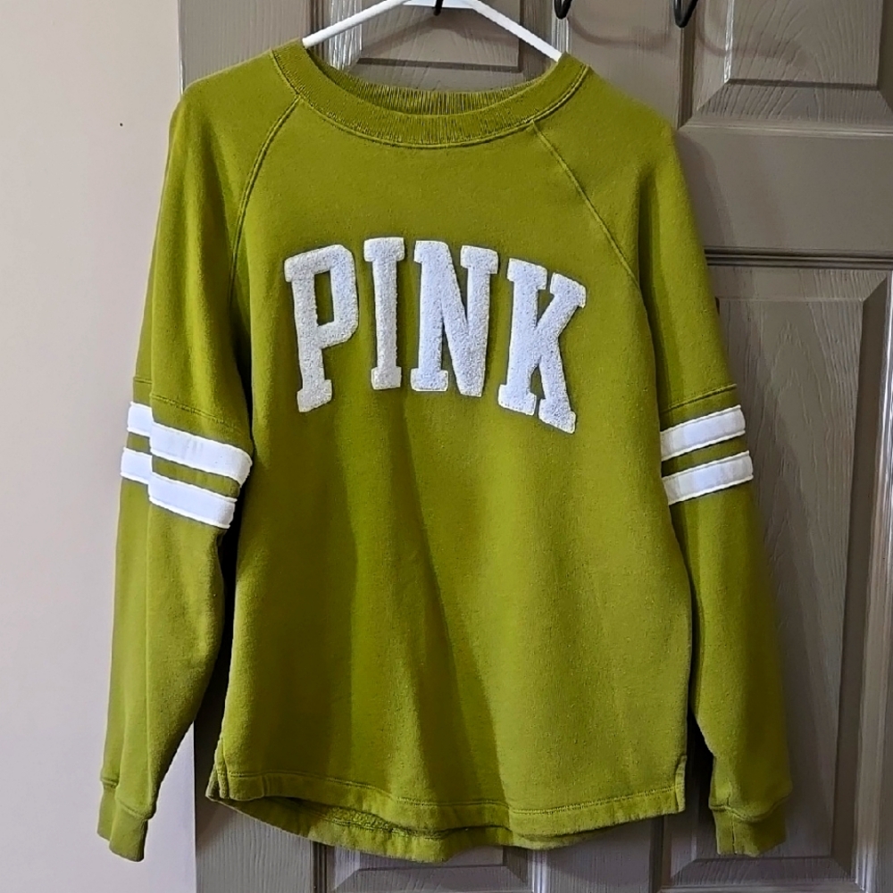 Green PINK Sweatshirt with White Stripes